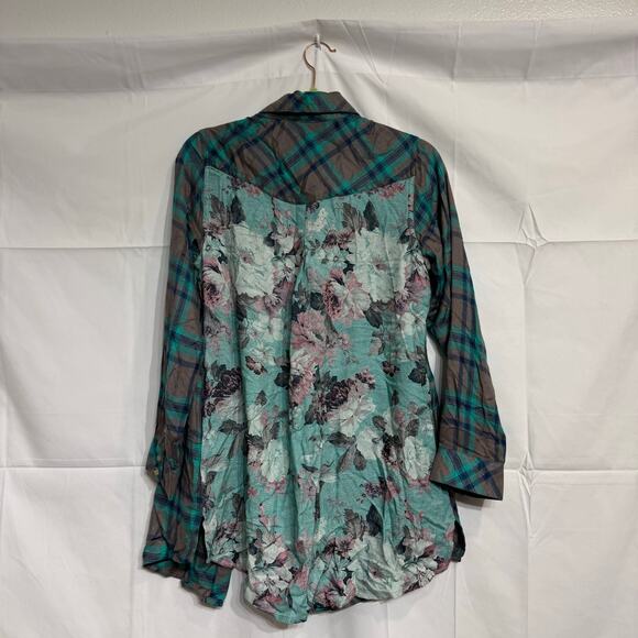 Tolani Collection Teal Gray Plaid Niecy Button Down Sz XXSP NWT - Picture 12 of 15